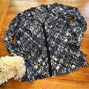 CAbi Fatale Blouse 977 Leopard Animal Print BLUE Black Long Sleeves